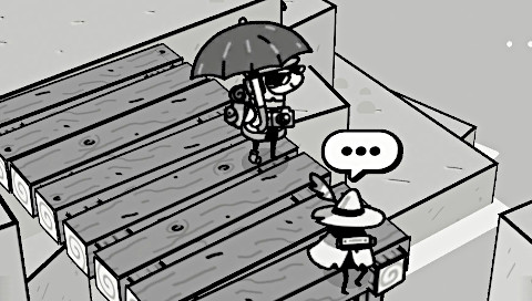 A Snufkin-like character plays a harmonica on a pier.