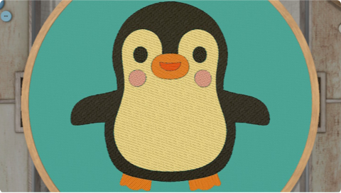 Embroidery of a very happy penguin.