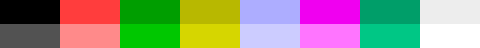 Aquamarine Two rows of colored blocks, in order: black, red, green, yellow, blue, purple, aquamarine, white. Bottom row is lighter.